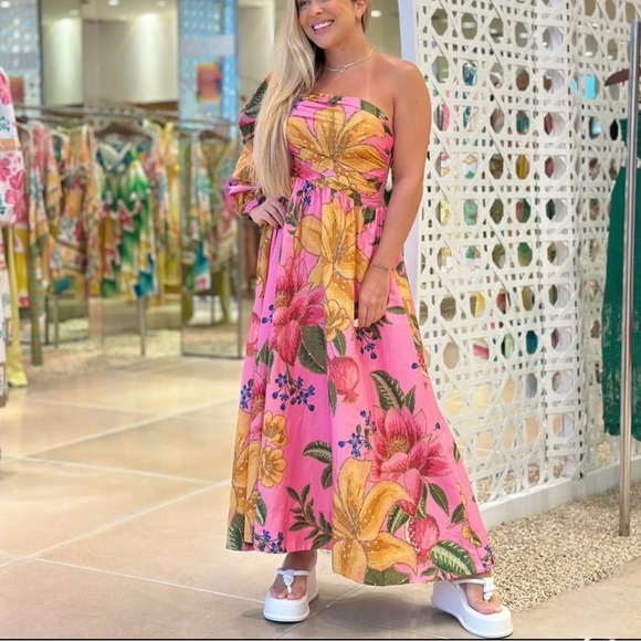 FARM Rio One Shoulder Pink Floral Dress Size M - Picture 3 of 8